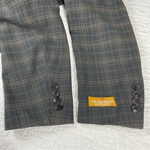 🔥Young Kings By Steve Harvey (2pcs) Plaid Brown Blue Blazer & Pants Suit - Picture 14 of 16